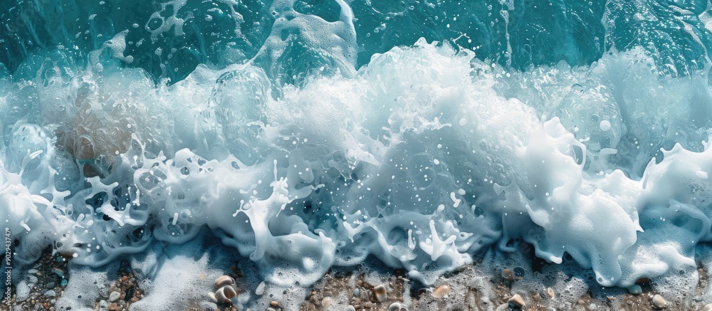 Poster Seascape with sea foam in the background ideal for travel concepts with copy space image