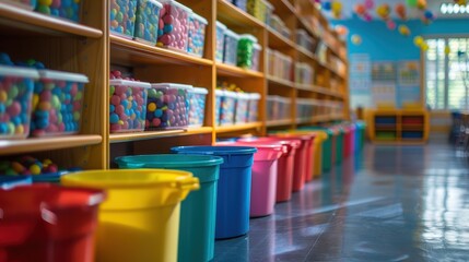 A stack of notebooks and a basket of pens and pencils sit on a table. The pens and pencils are in various colors, and the notebooks are different sizes. The scene suggests a creative