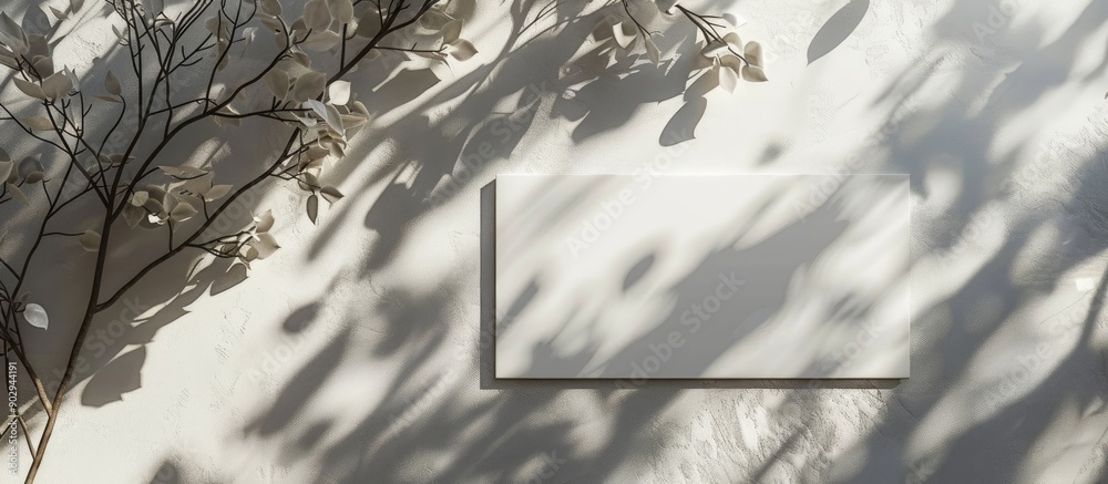 Aufkleber Flat lay mockup featuring branches and leaves for a letter or wedding invitation capturing natural light and shadows creating a visually appealing copy space image