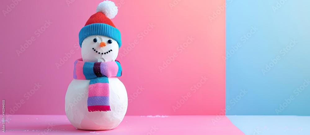Aufkleber marshmallow snowman on colorful backdrop with copy space image