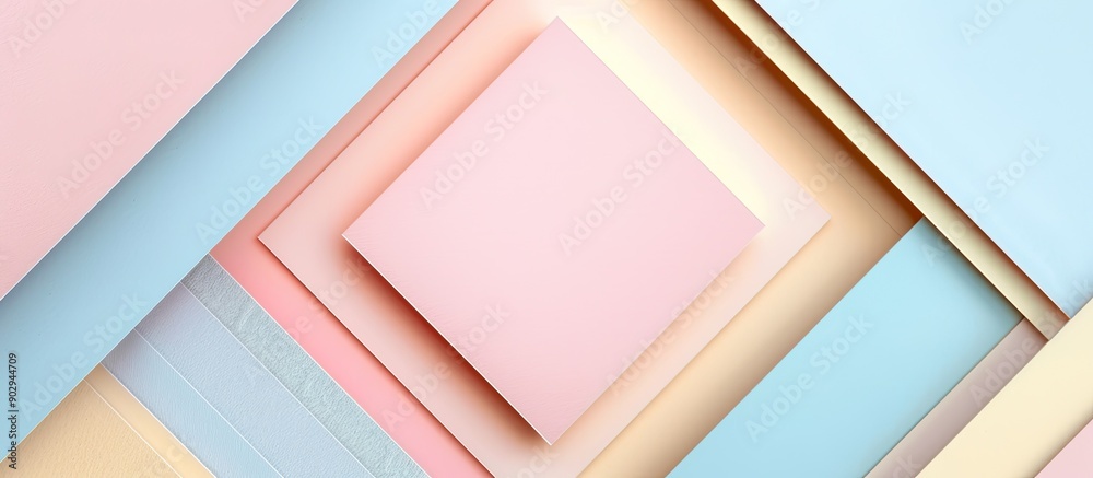 Poster pastel paper background in pink blue peach and yellow shades with an empty square for text or other 