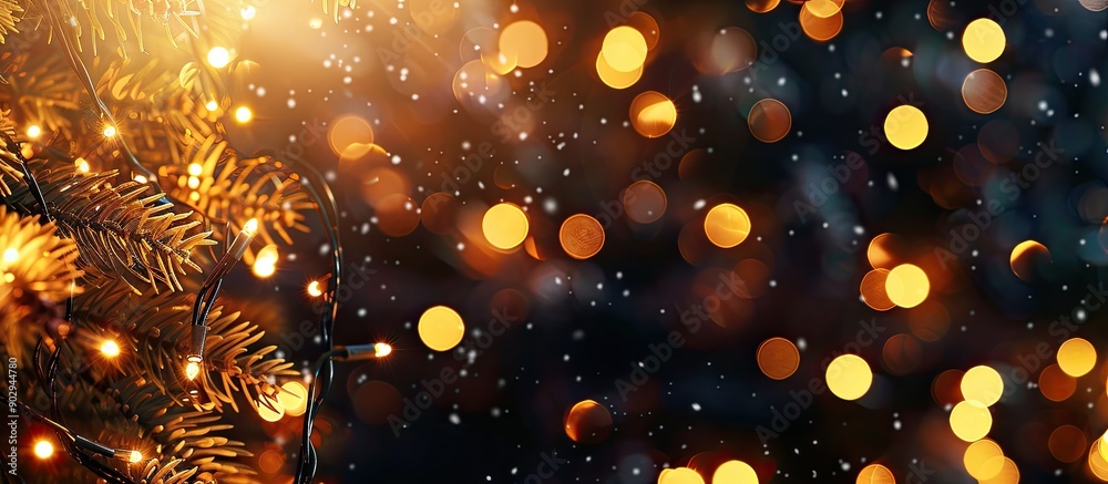 Aufkleber a festive scene with out of focus yellow christmas lights against a black backdrop symbolizing new y