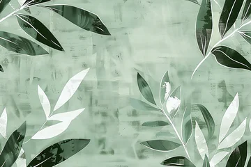 Poster Japandi stijl seamless pattern of  japandi vintage painting with woodcut texture in light sage and white, wallpaper texture  © Luluraschi