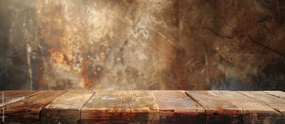 Poster Weathered scratched and dirty an old brown wooden table and wall create a rustic timber background panorama banner with ample copy space image