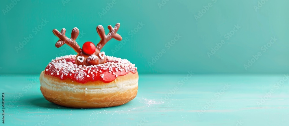 Leinwandbilder reindeer doughnut displayed on a turquoise background with ample copy space image