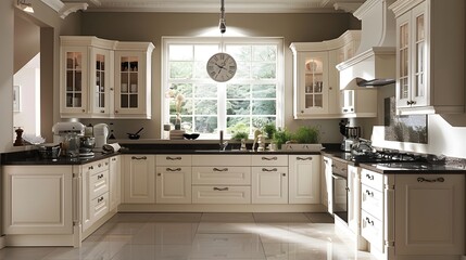 Elegant Cream-Colored Kitchen with Modern Appliances and Natural Light
