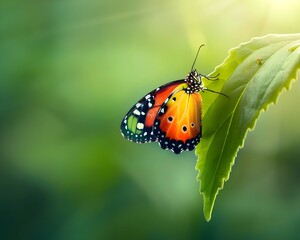 Obraz premium Butterfly Emerging from Chrysalis Embodying Transformation and New Beginnings