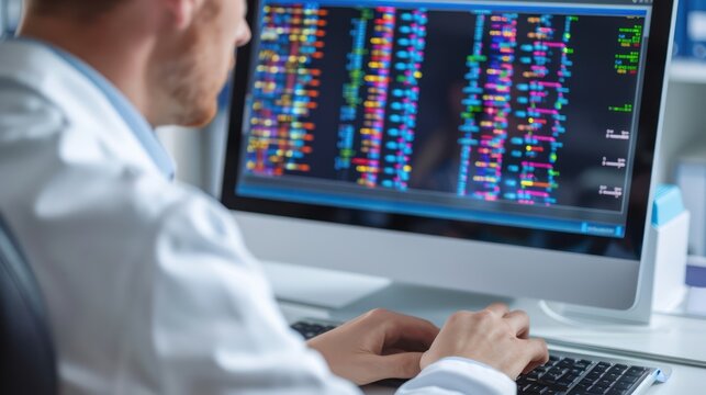 A counselor reviewing genetic data on a computer - Powered by Adobe