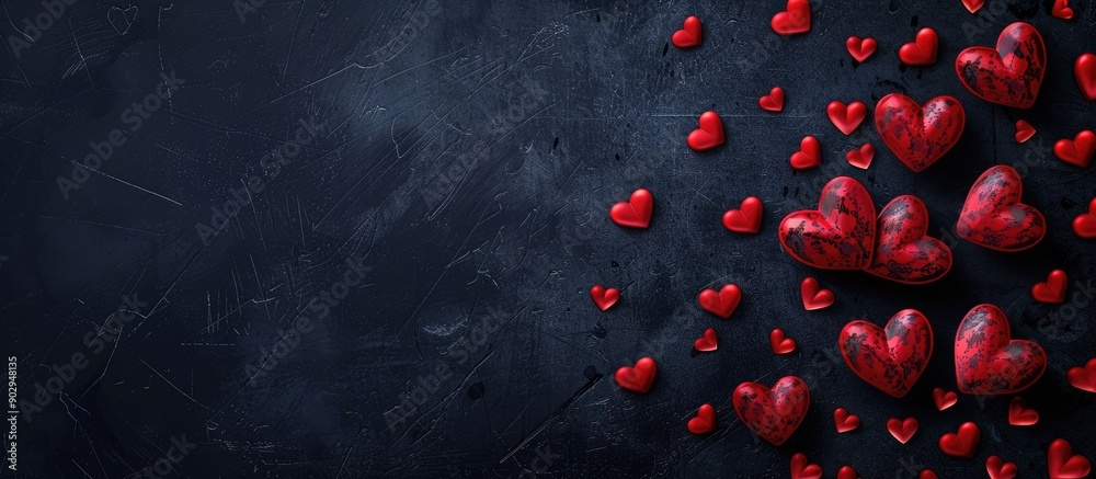 Poster A suitable backdrop for Valentine s Day messages featuring red hearts on a dark background with copy space image