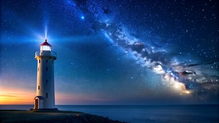 The Lonely Sentinel: A Minimalist Lighthouse in a Starry Night  AI Generated