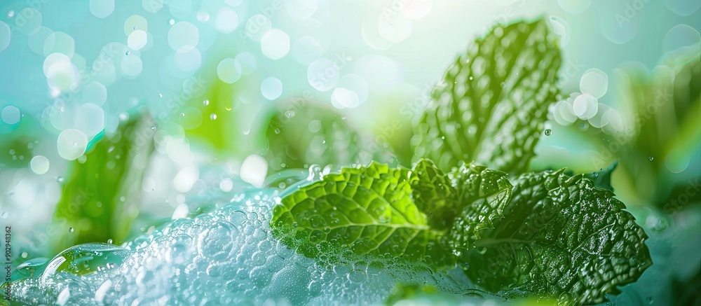 Poster Background of mint water with foam for copy space image