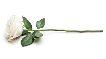 one single white rose flower on white background