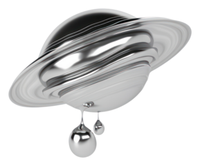 PNG Saturn planet melting dripping silver metal white background.