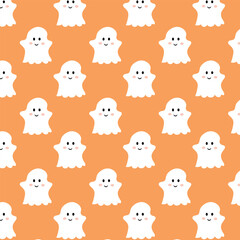 Halloween, seamless pattern with cute ghosts. Endless background, decor elements, color fabric, textile, wallpaper. Vector illustration.