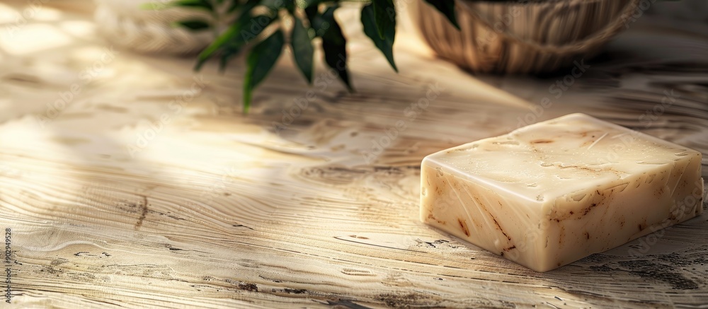 Aufkleber handcrafted organic soap on wooden surface with marble pattern and copy space image