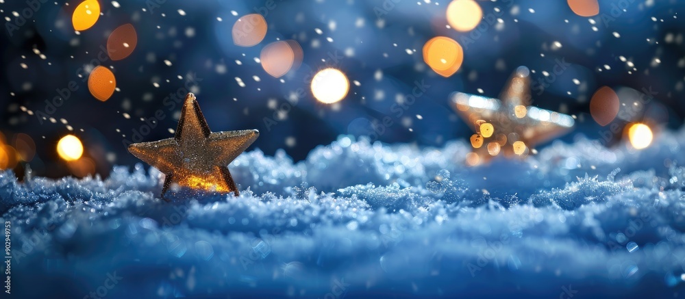 Poster Winter abstract background with stars on snow perfect for creative projects with copy space image