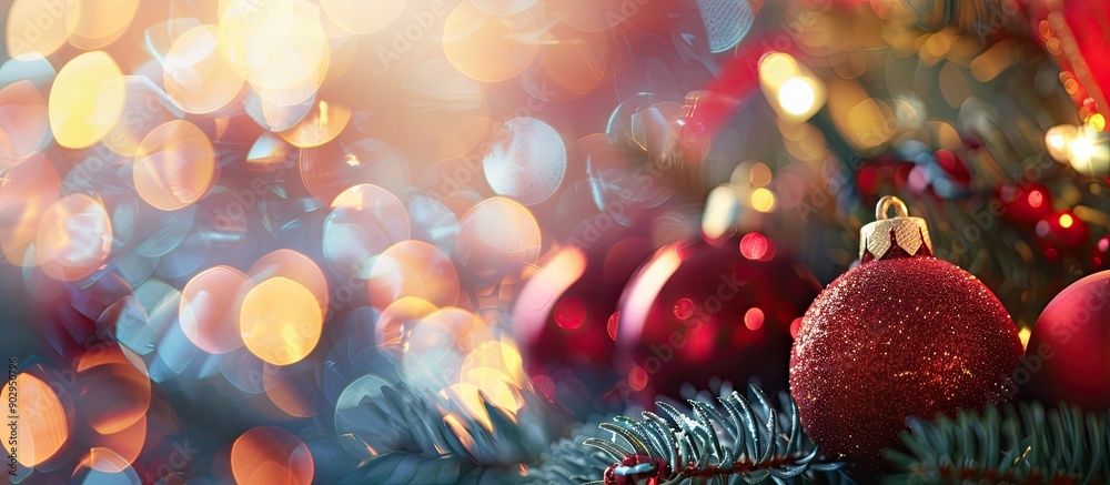 Poster Festive holiday ornaments adorn the backdrop creating a charming scene with copy space image potential