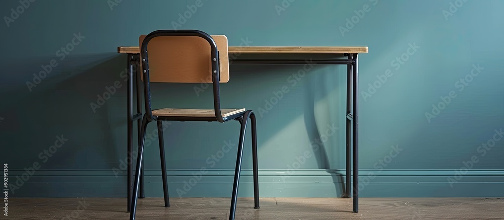 Fototapete Empty desk in a school setting with copy space image allowing for customization