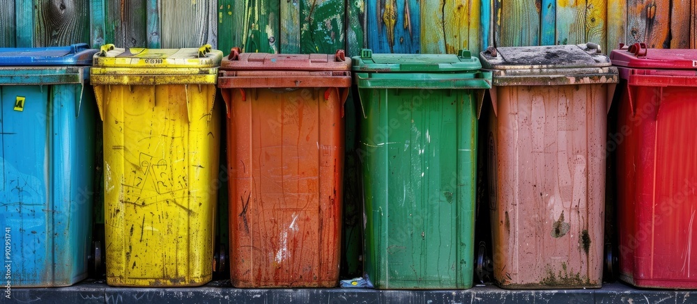 Poster recycle bins of various colors are shown in the copy space image