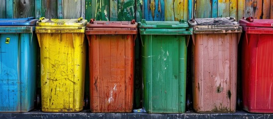 Recycle bins of various colors are shown in the copy space image