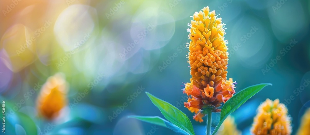 Aufkleber a stunning blurry backdrop featuring a yellow cockscomb flower celosia cristata with ample copy spac