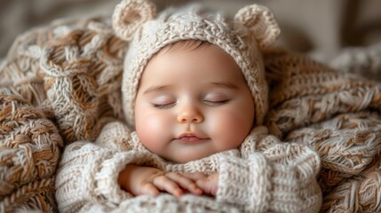 Cozy Sleeping Babies in Knitted Bear Outfits