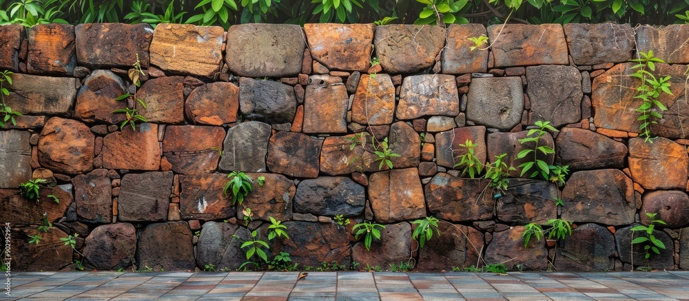 Poster Laterite stone wall creating a backdrop with copy space image