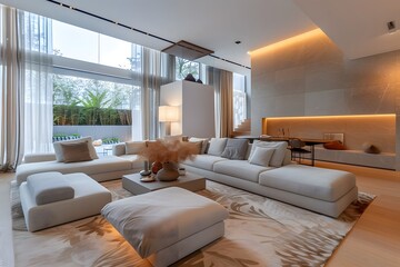 Fototapeta premium Modern and Elegant Living Room with Natural Light and Cozy Decor
