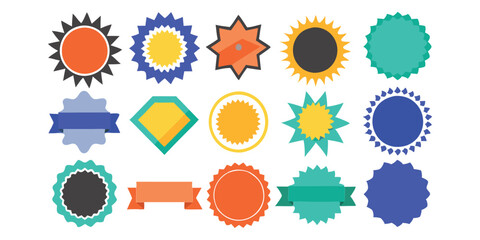 Coupon bundle for sale with blank labels. In vector format, starburst sticker, price reduction tags, ribbon, promo badge, and blank corners. Sunburst symbol, vivid callout, and retro color special off