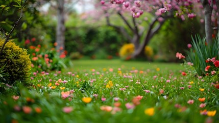 Lush Garden in Full Bloom After a Spring Rain Symbolizing Renewal and Growth