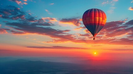 Fototapeta premium Hot Air Balloon Soaring Amidst Vibrant Sunrise Skies Symbolizing New Adventures and Perspectives