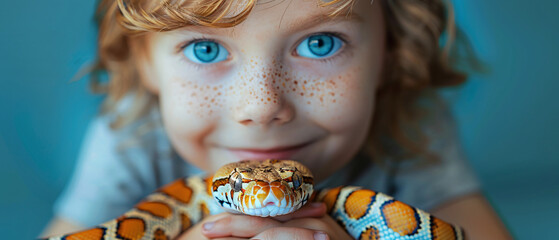 Close Up Portrait of Young Girl Holding a Snake