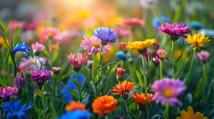 Fototapeta premium Vibrant Garden Bursting with Colorful Flowers Symbolizing Renewal and New Beginnings