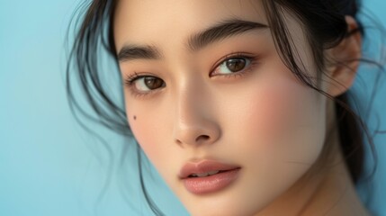 Naklejka premium A beauty shot of a young Asian girl with flawless skin and natural makeup