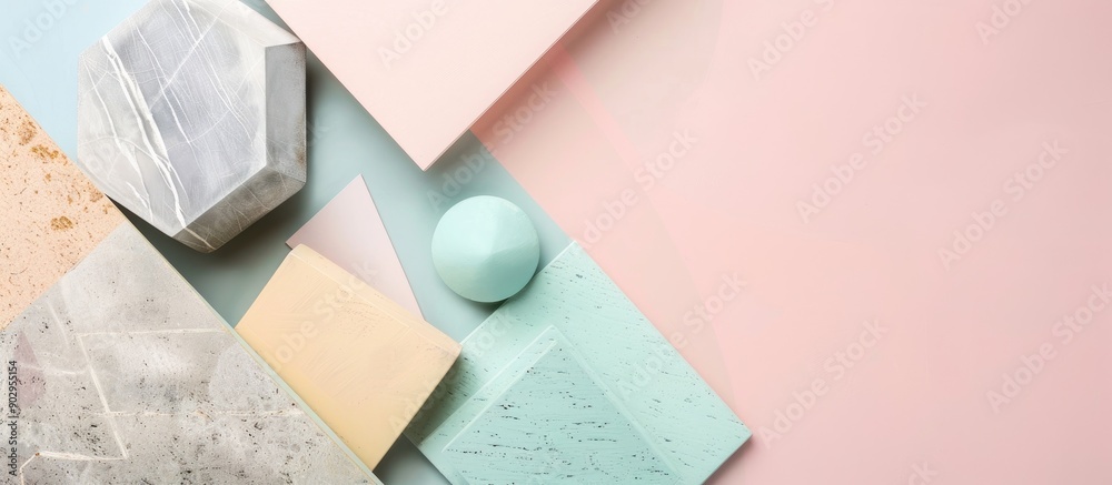Aufkleber Modern arrangement of different materials and geometric shapes on a pastel background creating an elegant copy space image