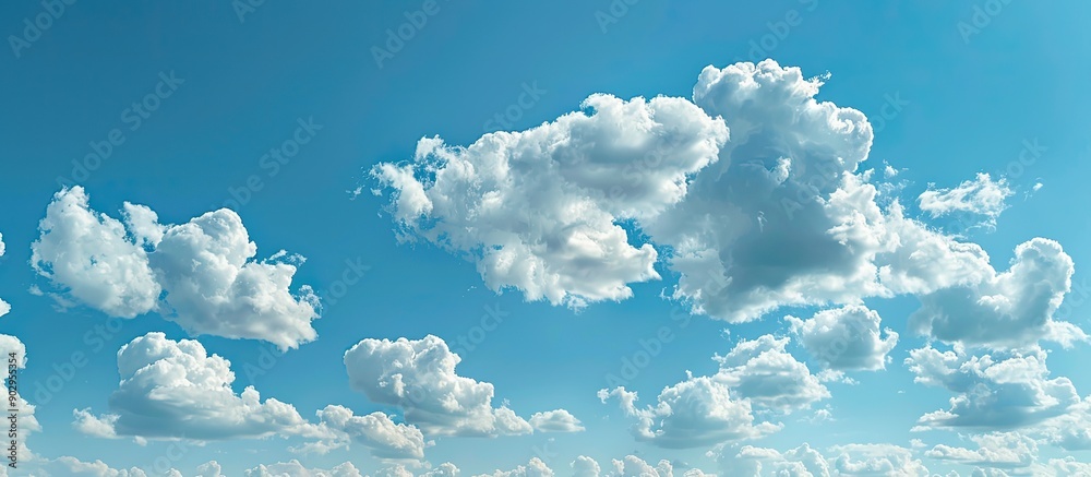 Poster A serene view of the expansive blue sky with fluffy clouds ideal as a backdrop for a copy space image