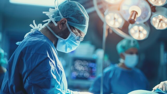 A surgeon performing a procedure in an operating room - Powered by Adobe