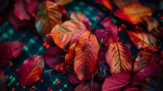 Autumn Leaves on a Digital Background