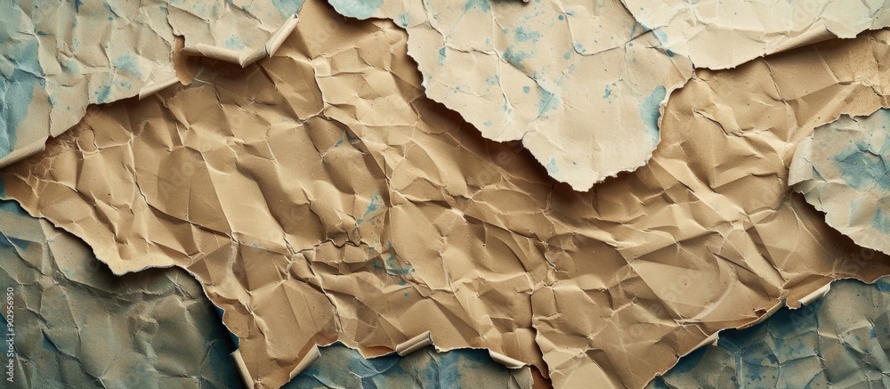 Fototapete Torn paper pieces creating a textured background with ample copy space image