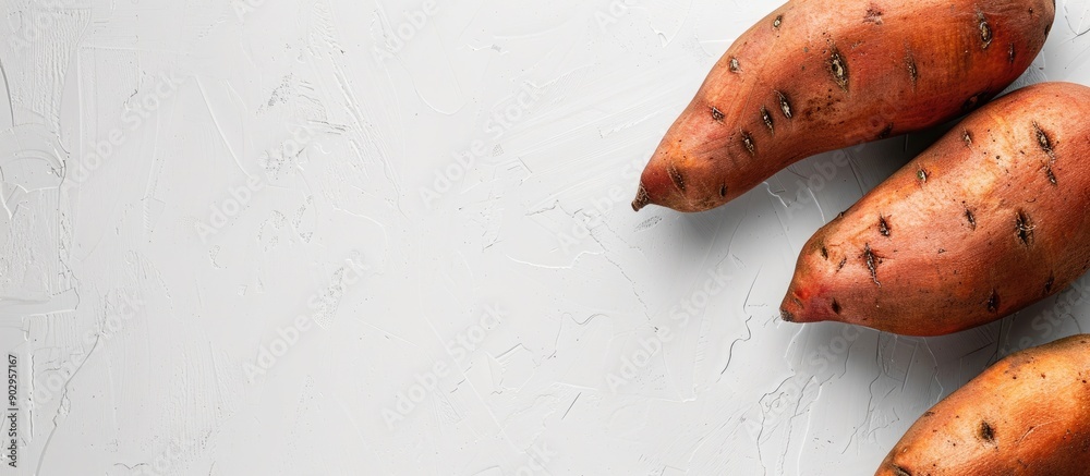 Poster sweet potato on a plain white backdrop with copy space image