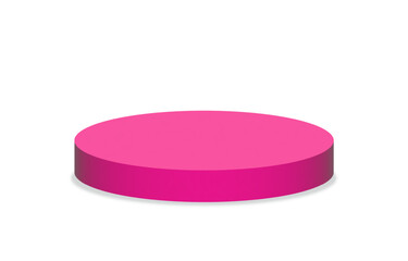 Product display stand.3D round podium in vivid pink.Vector graphic cylinder pedestal isolated on white.