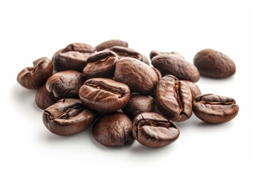 Naklejka premium Fresh Coffee Beans Isolated on a White Background, generative ai