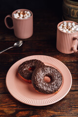 Chocolate Donuts and Hot Chocolate with Marshmallow