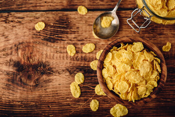 Corn flakes in a bowl for breakfast