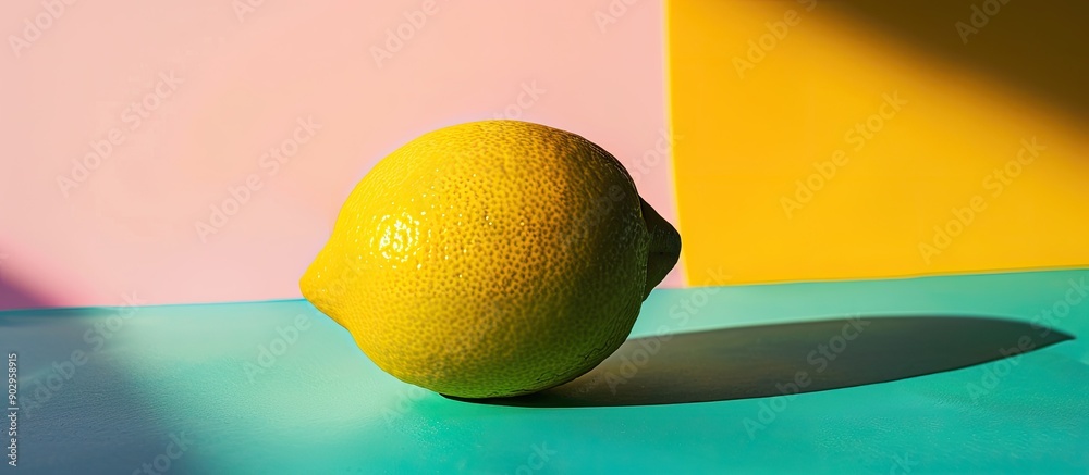 Poster Single lemon on a colored backdrop with copy space image