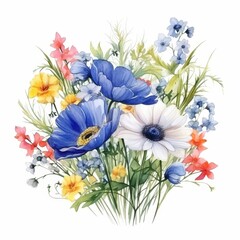 Watercolor Bouquet of Colorful Flowers