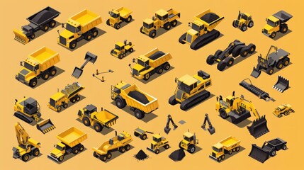 An isometric graphic of a construction machinery fleet