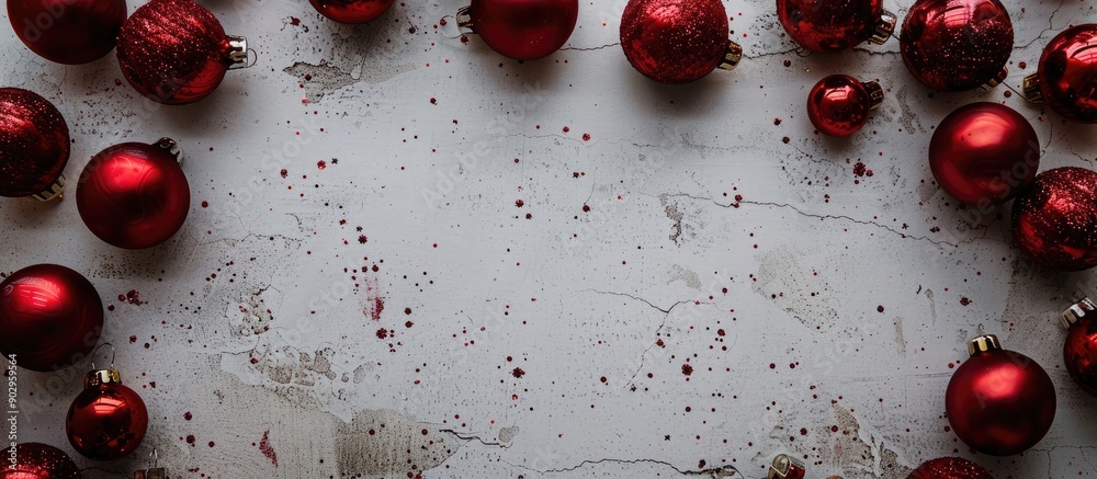 Aufkleber festive chinese new year concept with red christmas balls framing a white grunge background creating