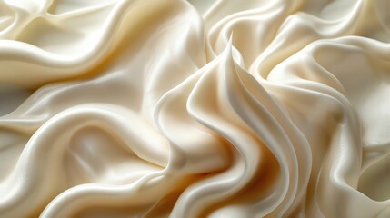 Fototapeta premium Elegant cream satin fabric drapes beautifully, offering a luxurious and smooth texture perfect for various designs and presentations.