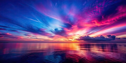 Stunning lucid dream sunrise in dark navy blue and bright pink fuchsia, dreamy, surreal, majestic, vibrant, colorful, magical